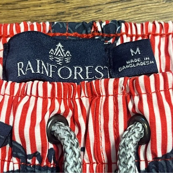 Rainforest Shorts Mens Medium M Blue Stripe AOP Lobster Print Lined Swim Trunks - Picture 5 of 8